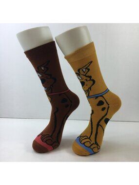 Unisex Set 2 Crew Socks Scooby-Doo Character Brown Yellow Cartoon Design